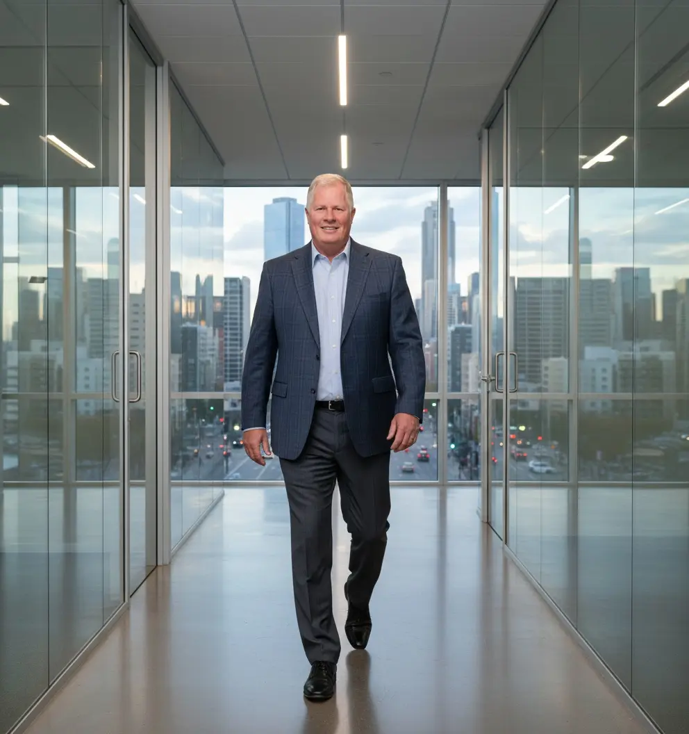 Ron walking in his office